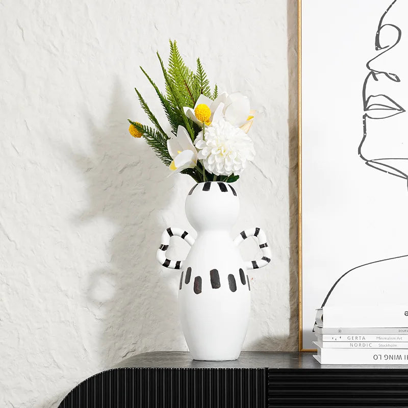 Afralia™ Striped Handle Resin Flower Vase - Home Decoration Accessory