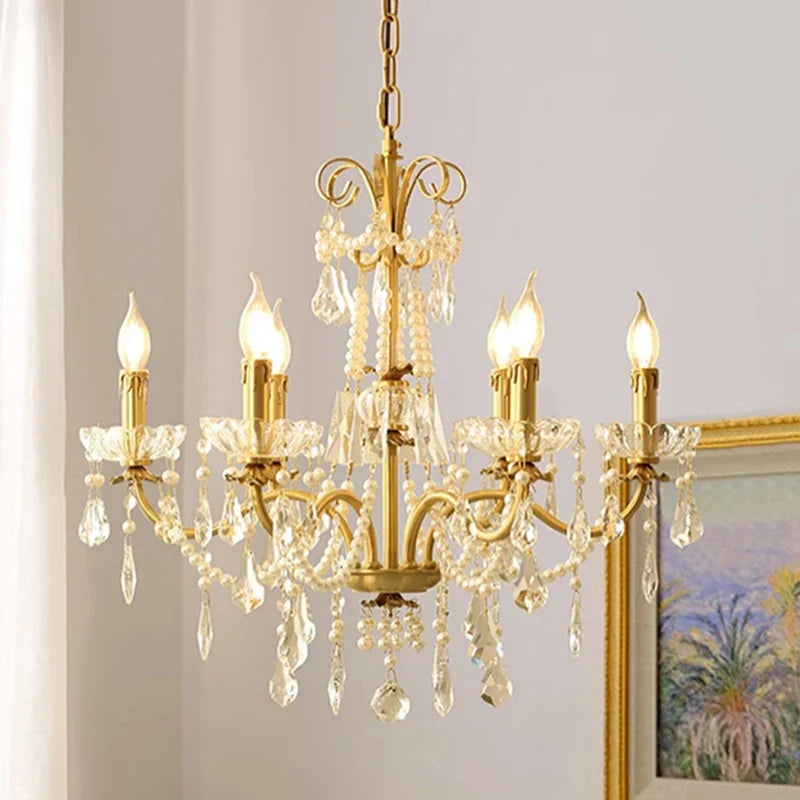 Afralia™ Gold Brass Crystal Chandelier - Luxurious Candle Lights for Villa Living Room