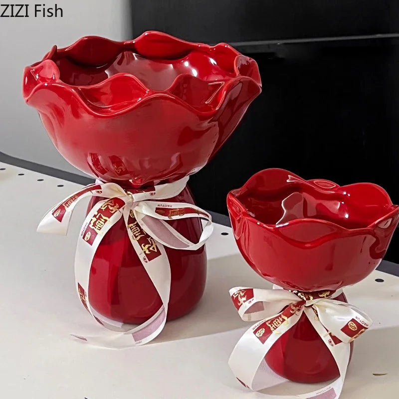 Afralia™ Rose Ceramic Vase Desk Decoration for Aesthetic Room Decor