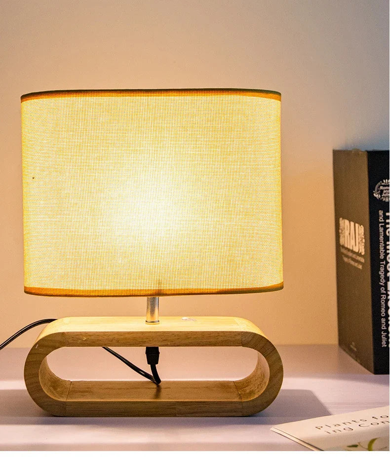 Afralia™ Creative Nordic Wooden Table Lamp with LED Light and Linen Lampshade