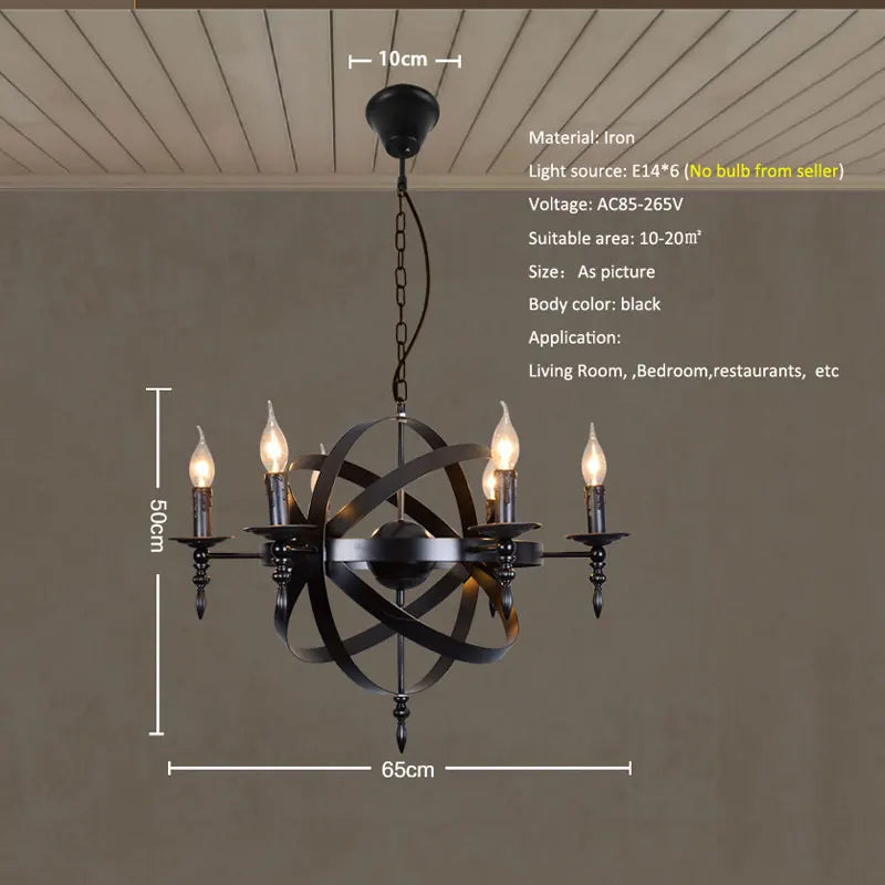 Afralia™ Iron Chandelier: Retro Industrial Globe Lighting for Living Room, Kitchen, Dining Room