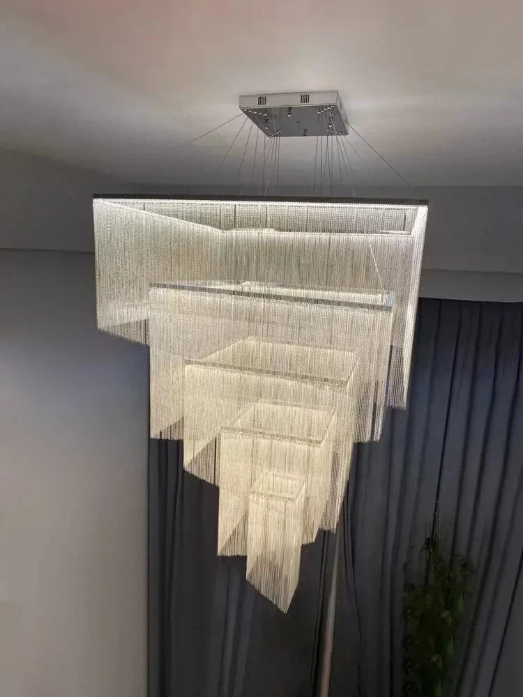 Afralia™ Modern Tassel Aluminum Chain Ceiling Chandelier for Villa Stairwell