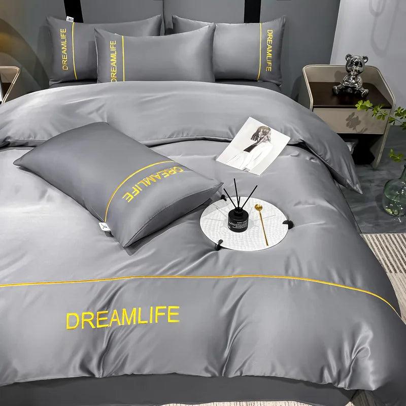 Afralia™ Luxury Embroidery Ice Silk Bedding Set - Cooling Comforter Cover Kit