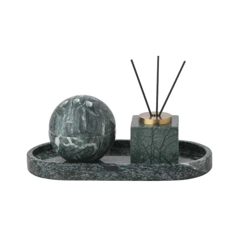 Afralia™ Marble Stone Fragrance Diffuser Travertine Sphere Incense Burner with Tray