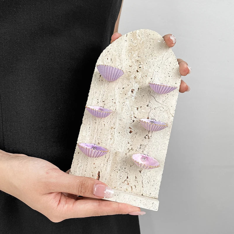 Afralia™ Marble Shell Jewelry Stand for Ring Necklace Earring Bracelet