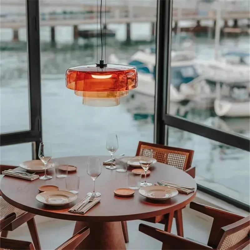 Afralia™ Levels Colorful Glass Pendant Light: Modern LED Chandelier for Dining Room, Bar, and Living Room