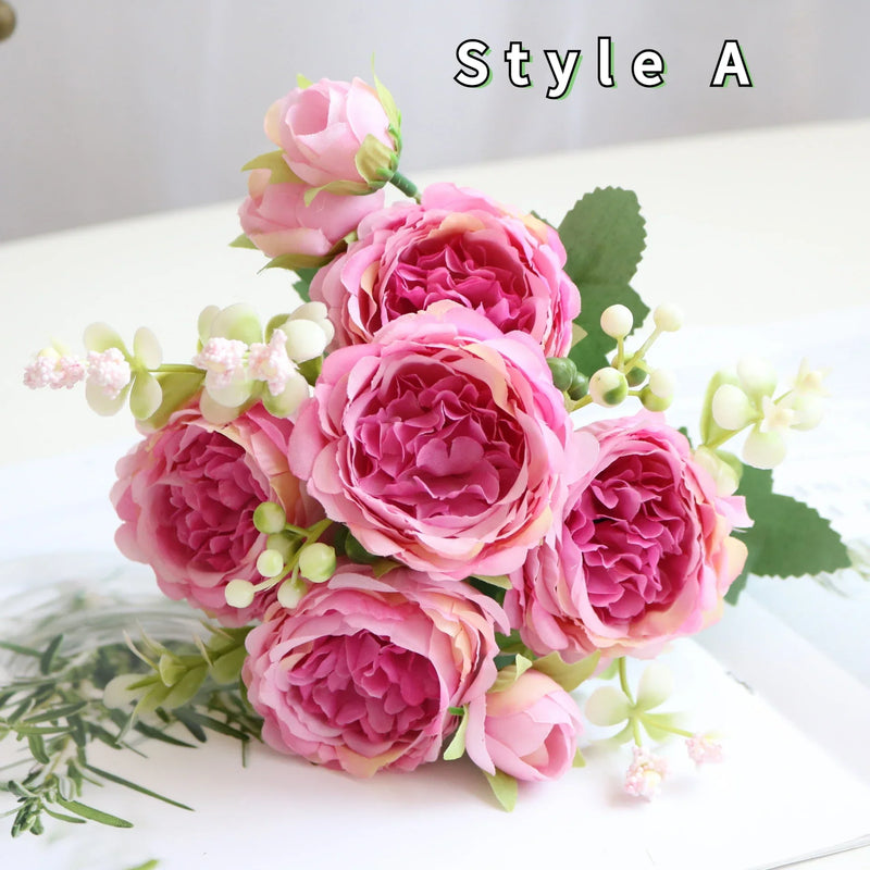 Afralia™ Rose Peony Silk Flowers Bouquet for Home Party Wedding Decoration