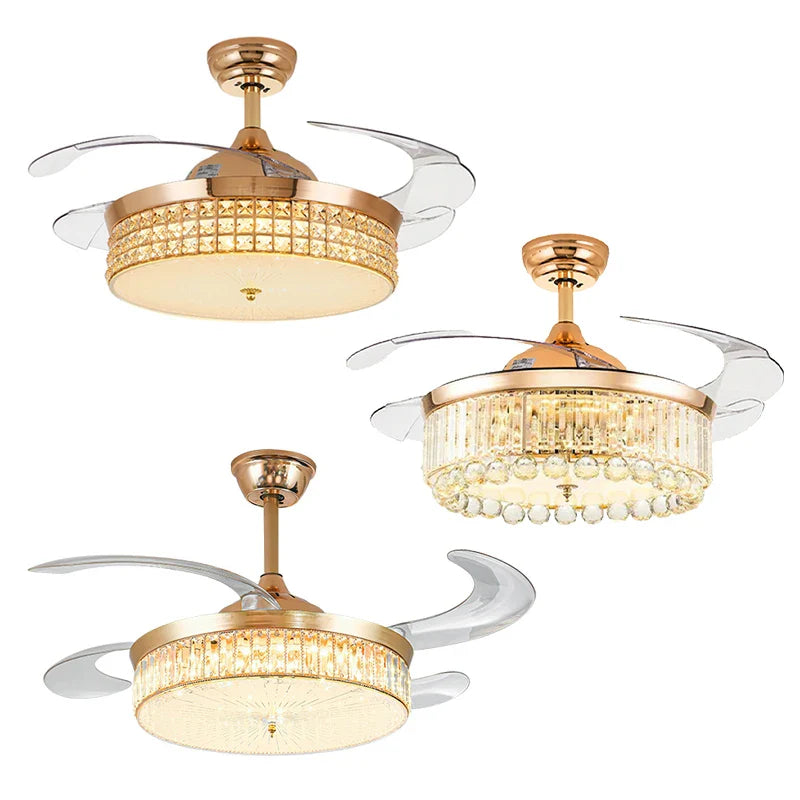 Afralia™ Crystal Ceiling Fans with LED Light & Remote Control, Gold Finish