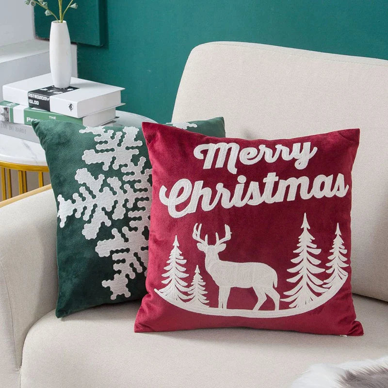 Afralia™ Embroidered Christmas Pillow Cover Set