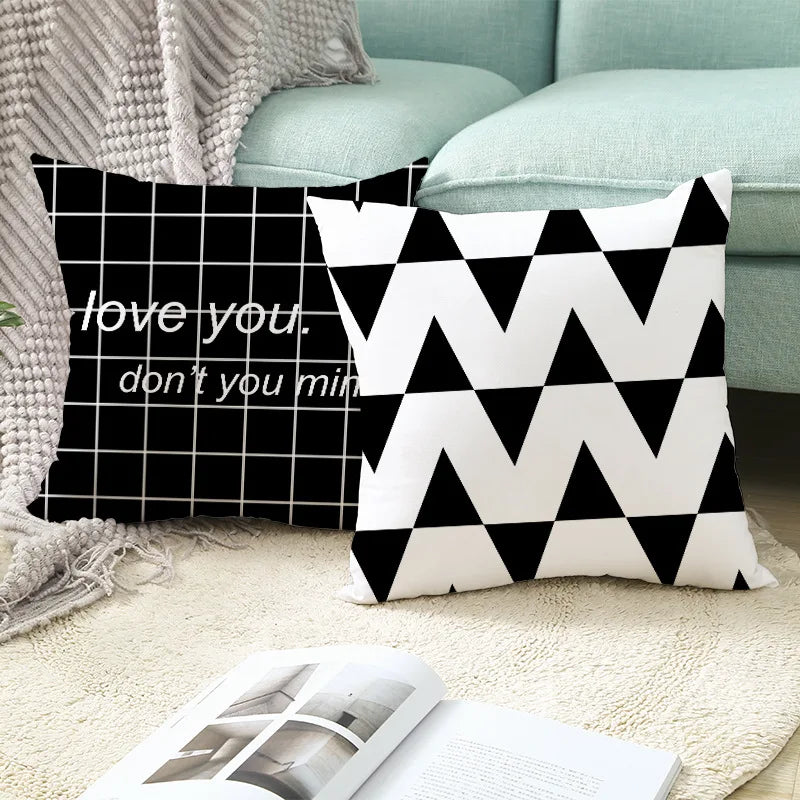 Afralia™ Black Geometry Letters Print Cushion Cover for Home Decor & Office