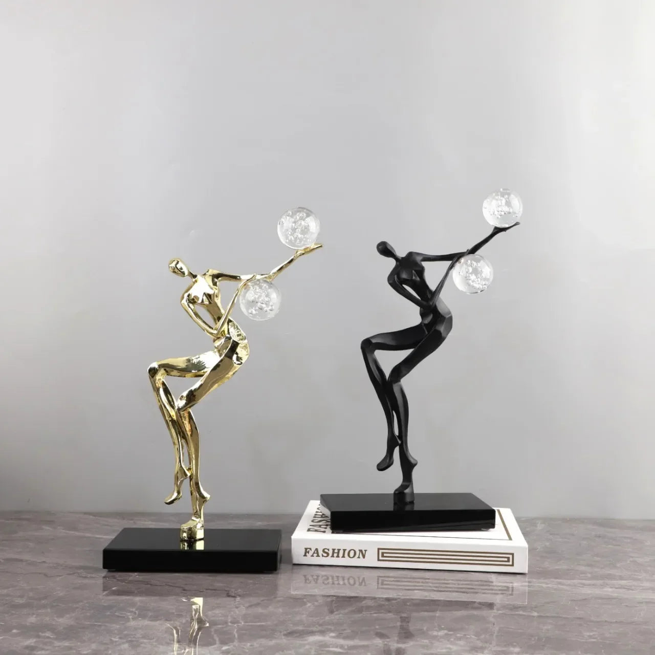 Afralia™ Golden Man Dancing Crystal Ball Acrobatic Sculpture Figure for Home Decor
