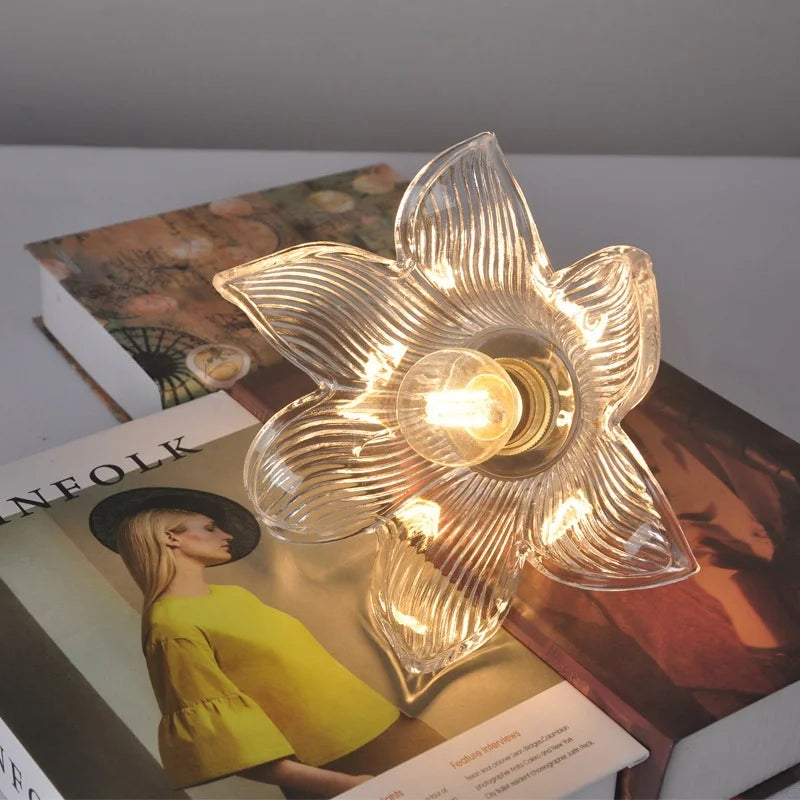 Afralia™ Clear Flower Glass LED Wall Lamp with Pull Chain Switch