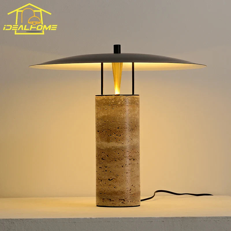 Afralia™ Yellow Travertine Table Lamp LED Marble Base Postmodern Mushroom Desk Light