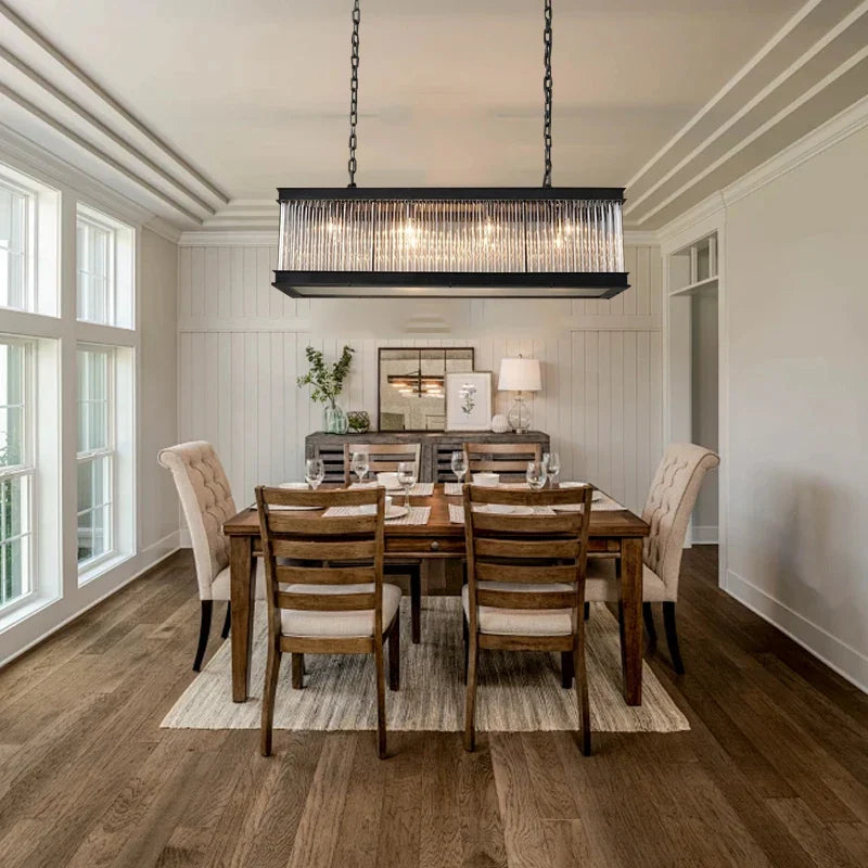 Afralia™ Black Crystal Glass Rectangle Chandeliers for Dining Room - Luxury Retro Hanglamp