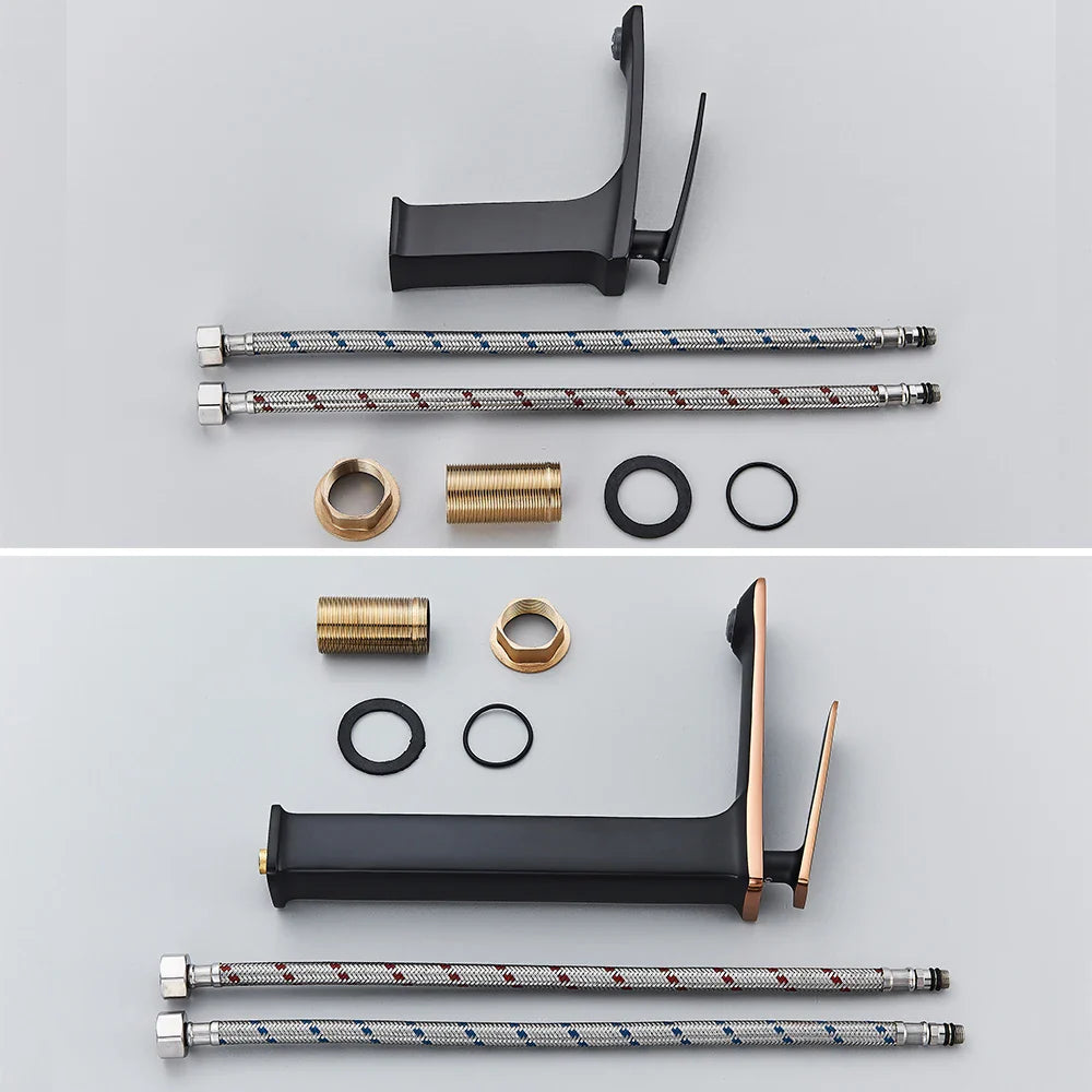 Afralia™ Black Rose Gold Basin Faucet: Modern Deck Mounted Sink Mixer Tap for Luxury Bathrooms