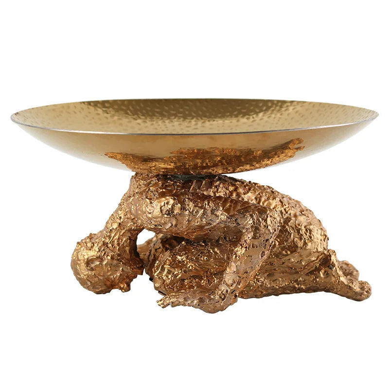 Afralia™ Golden Resin Handicraft Tray Figurine for Home Decor