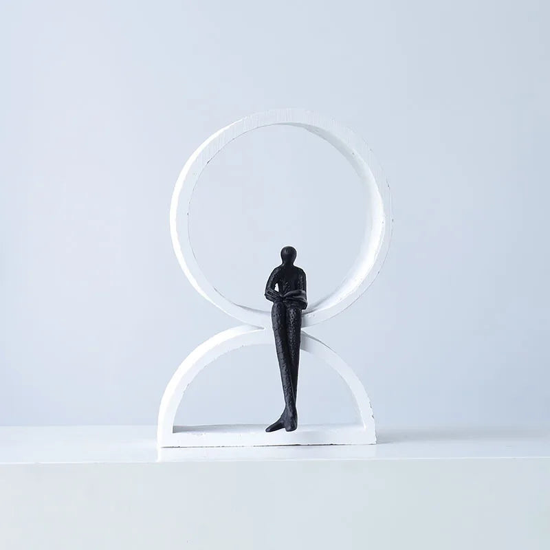 Afralia™ Resin Handicraft Geometric Ring Arch Portrait Sculpture Black Figurine Home Decor