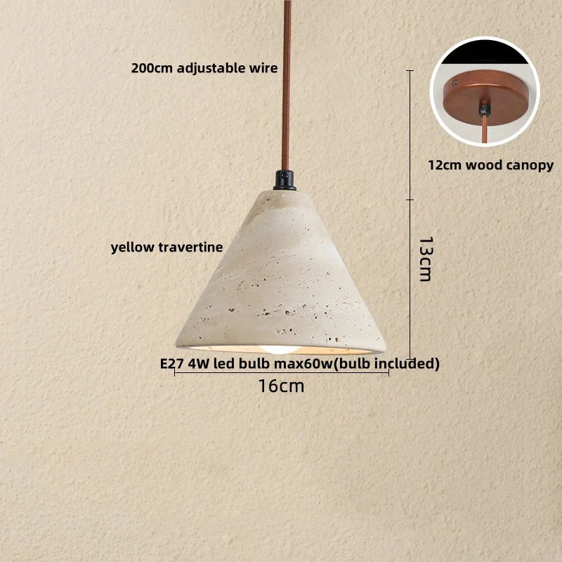 Afralia™ Wabi Sabi LED Pendant Lamp Yellow Travertine Wood Globe Hanging Lights