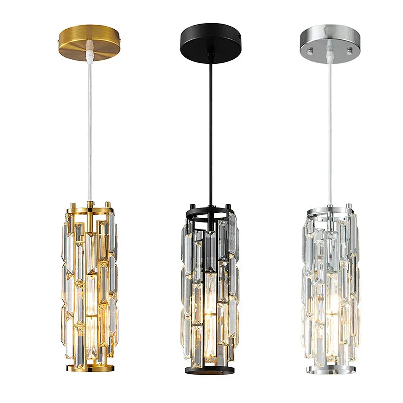 Afralia™ Modern Black Crystal Pendant Chandelier for Kitchen Bedside Entryway Staircase Hallway