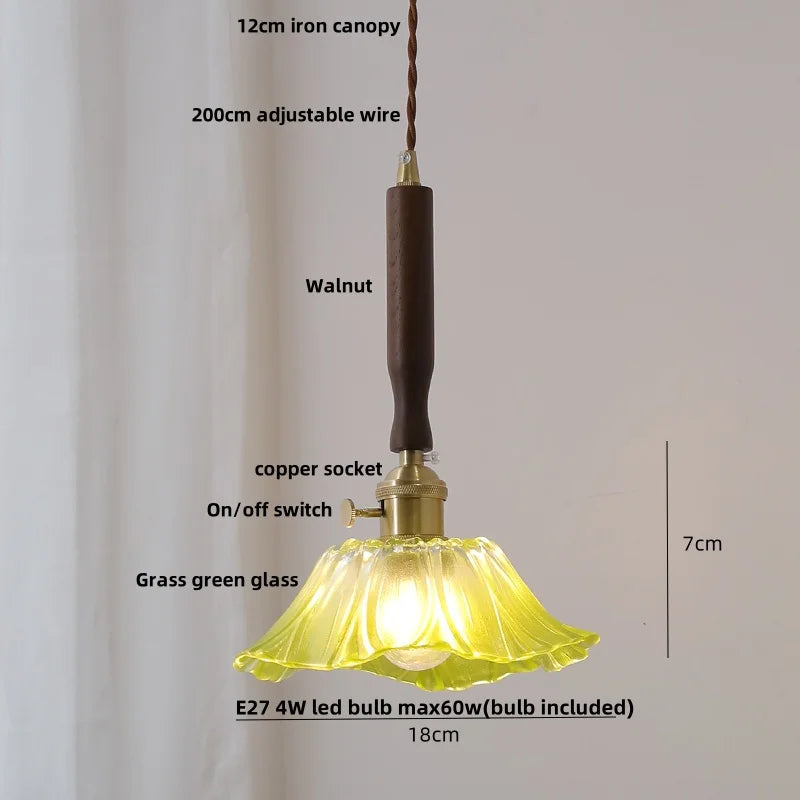 Afralia™ Tiffany Glass LED Pendant Light with Walnut Copper Knob Switch