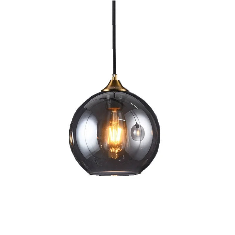 Afralia™ Smoke Gray Glass Ball Chandelier - Simple Luxury Pendant Lamp for Bedroom and Restaurant