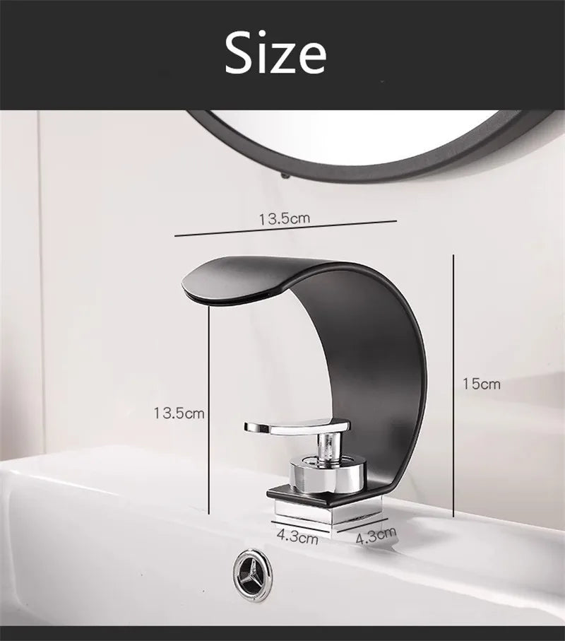 Afralia™ Waterfall Basin Faucet: Black & Chrome Brass Mixer Tap for Bathroom Sink