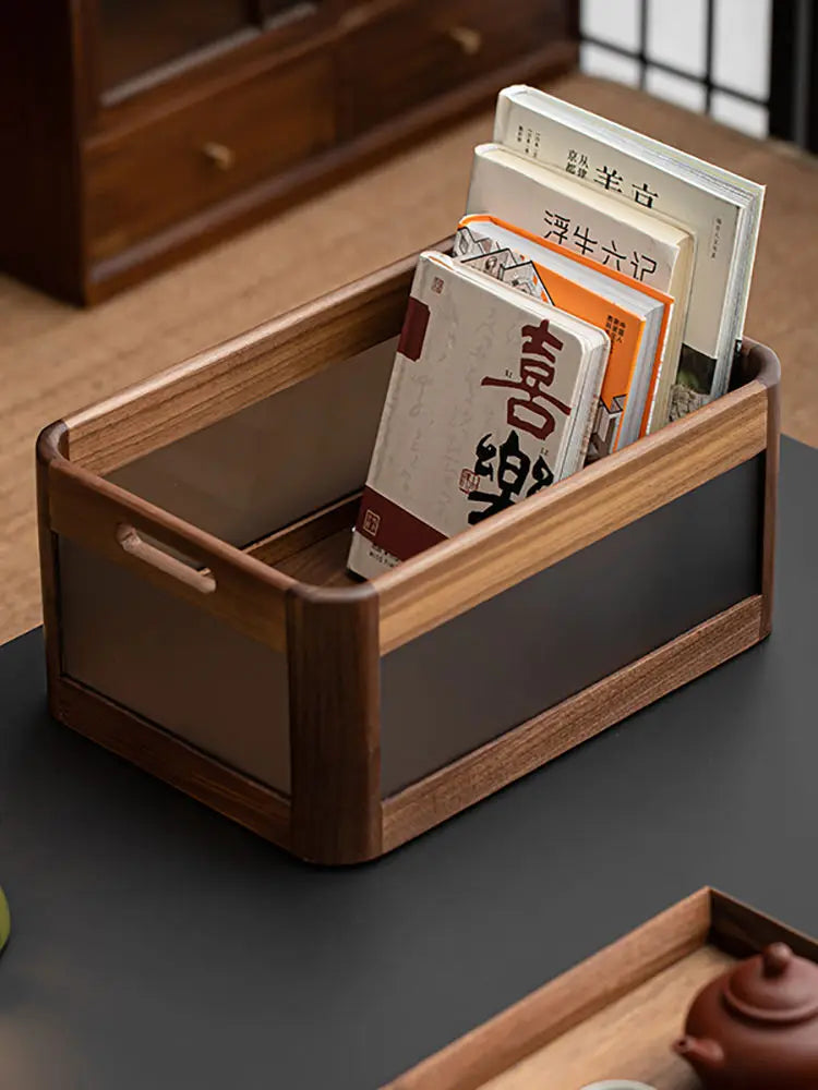 Afralia™ Black Walnut Wood Desktop Organizer Box - Multi-functional Office & Makeup Case
