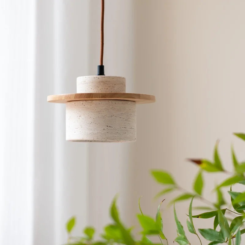 Afralia™ LED Hanging Lamp: Yellow Travertine Japanese Style Pendant Light for Home Decoration