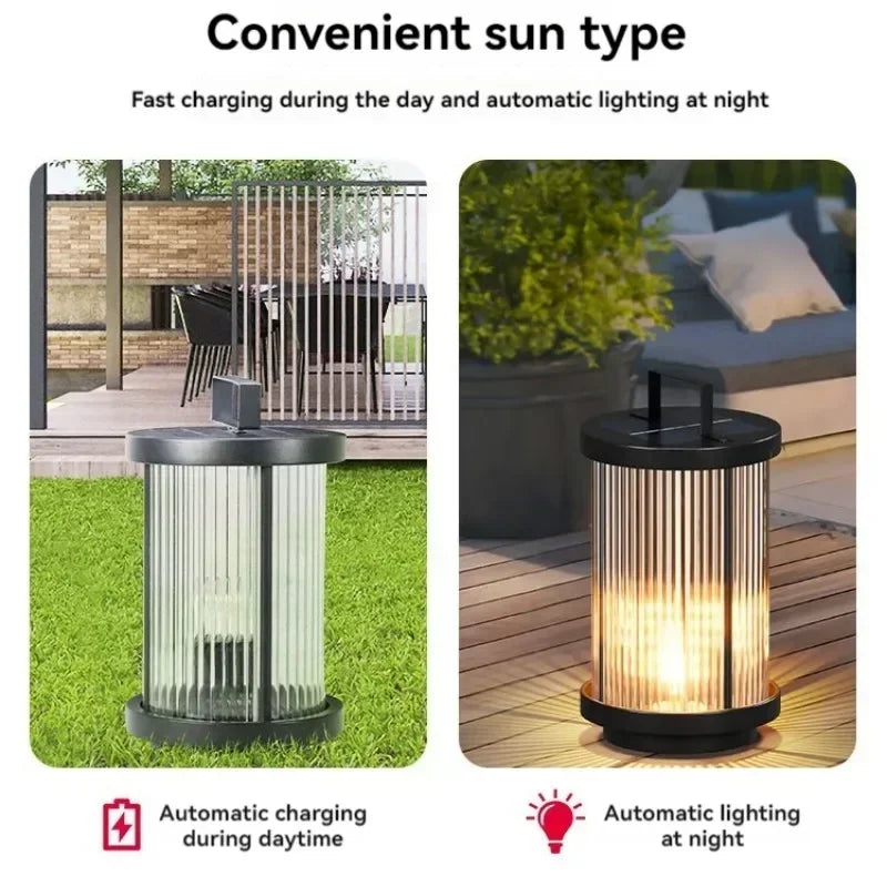 Afralia™ Solar Glass Lantern Garden Floor Lamp for Villa Courtyard Lawn