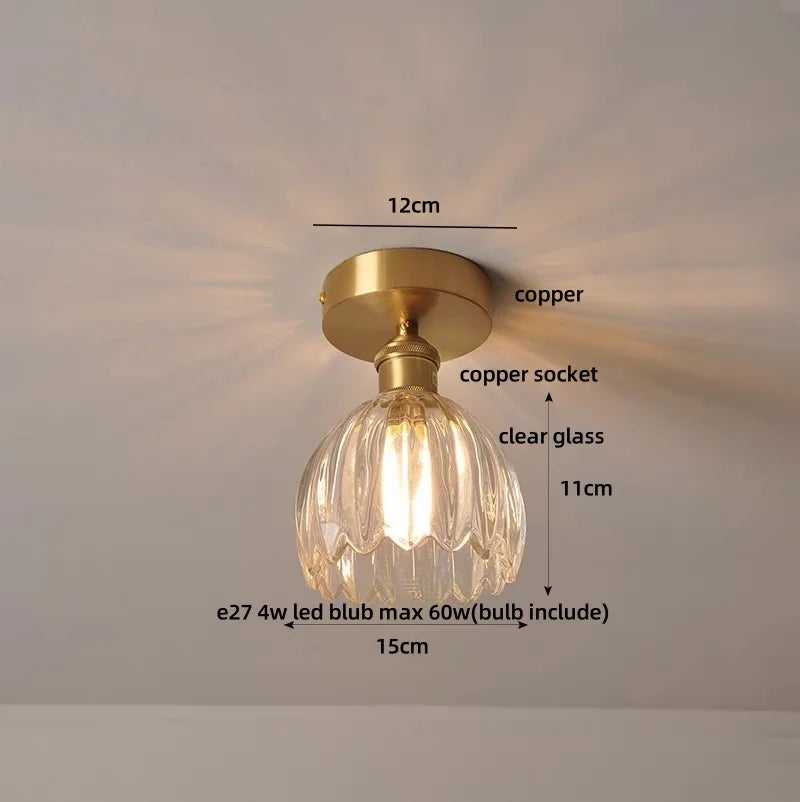 Afralia™ White Glass Knob Switch Ceiling Lamp LED Modern Nordic Copper Luminaire
