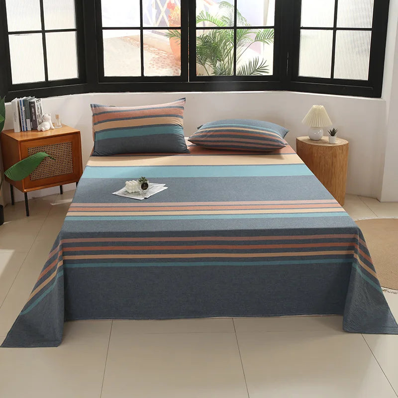 Afralia™ Soft Cotton Single Bed Sheet with Breathable Stripe Plaid