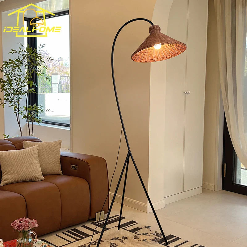 Afralia™ Rattan Weaving Floor Lamp LED Minimalist Design for Living Room Bedroom