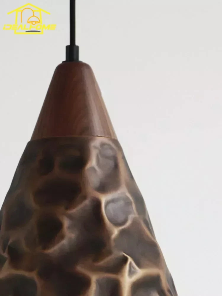 Afralia™ Vintage Walnut Copper Pendant Light LED E27 Fixture for Kitchen Dining Bedside