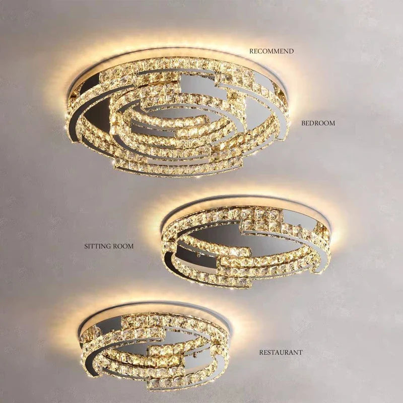 Afralia™ LED Crystal Ceiling Lamp, Silver Chrome Chandelier for Living Room
