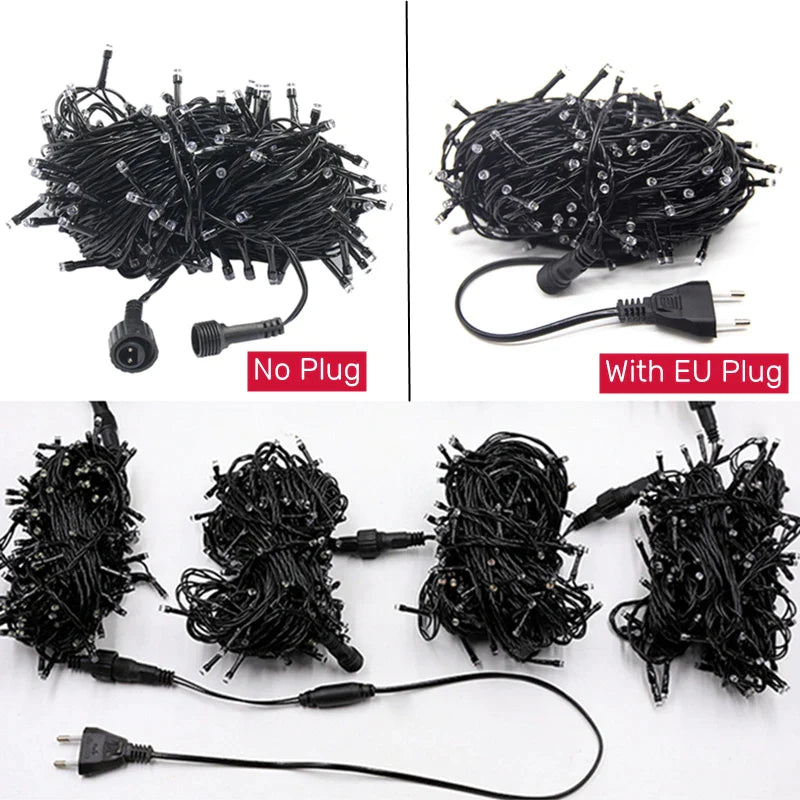 Afralia™ Outdoor LED String Fairy Lights 200LED Waterproof Black Cable EU Plug