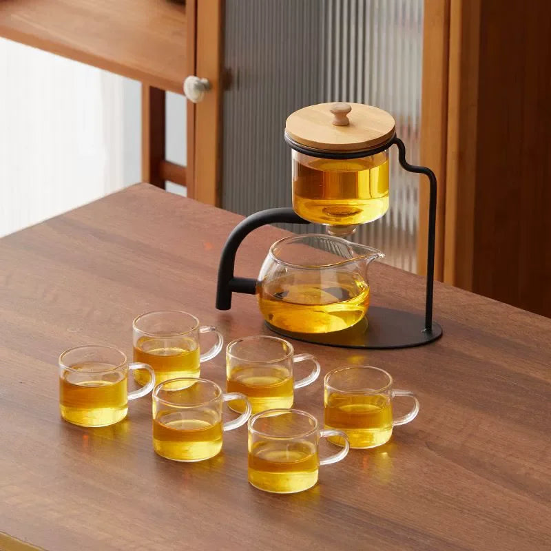 Afralia™ Glass Teapot Set, Magnetic Diversion, Lazy Kungfu, Rotating Spin, Drinking Experience