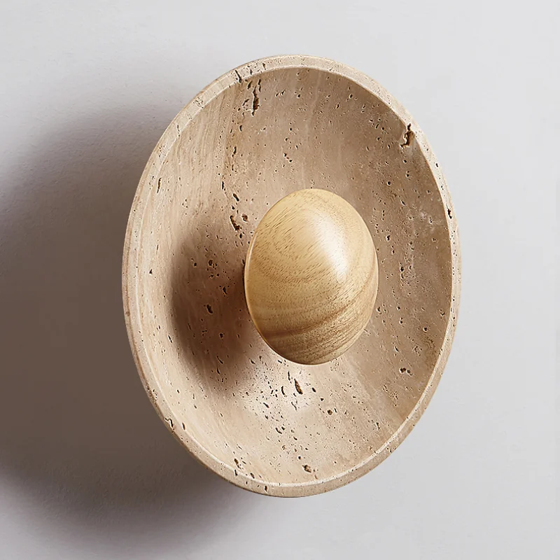 Afralia™ Retro Wood LED Wall Sconce, Yellow Travertine Stone Room Decor Stair Light