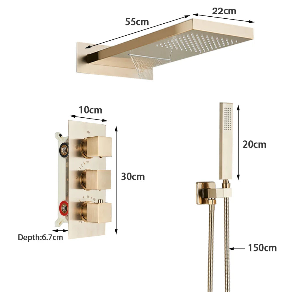 Afralia™ Brushed Gold Thermostatic Shower Faucet Set with Concealed Mixer Tap