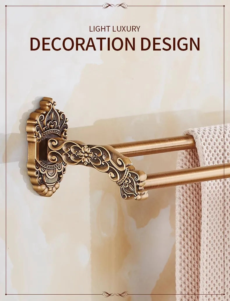 Afralia™ Bronze Carved Bath Accessories Set: Shelf, Towel Rack, Paper Holder, Toilet Brush Holder