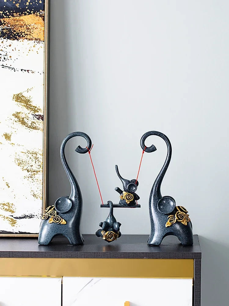 Afralia™ Elephant Family Swing Sculpture: Resin Home Decor & Gift