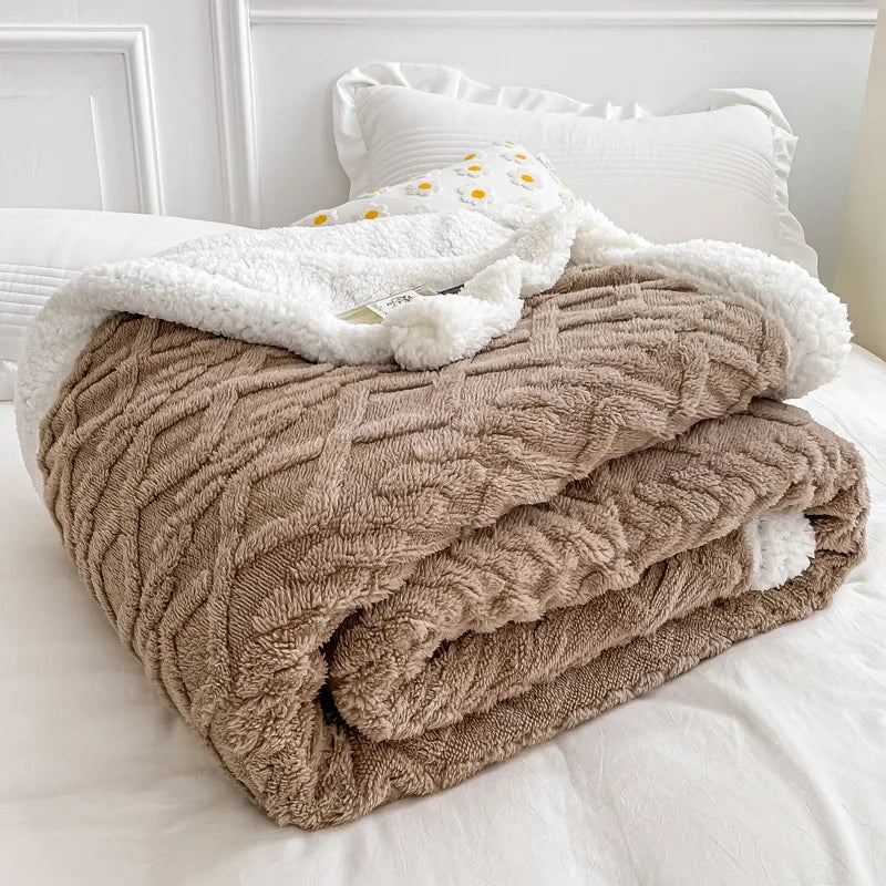 Afralia™ Nordic Big Lamb Fleece Jacquard Blanket for Autumn Winter Single Double Bed