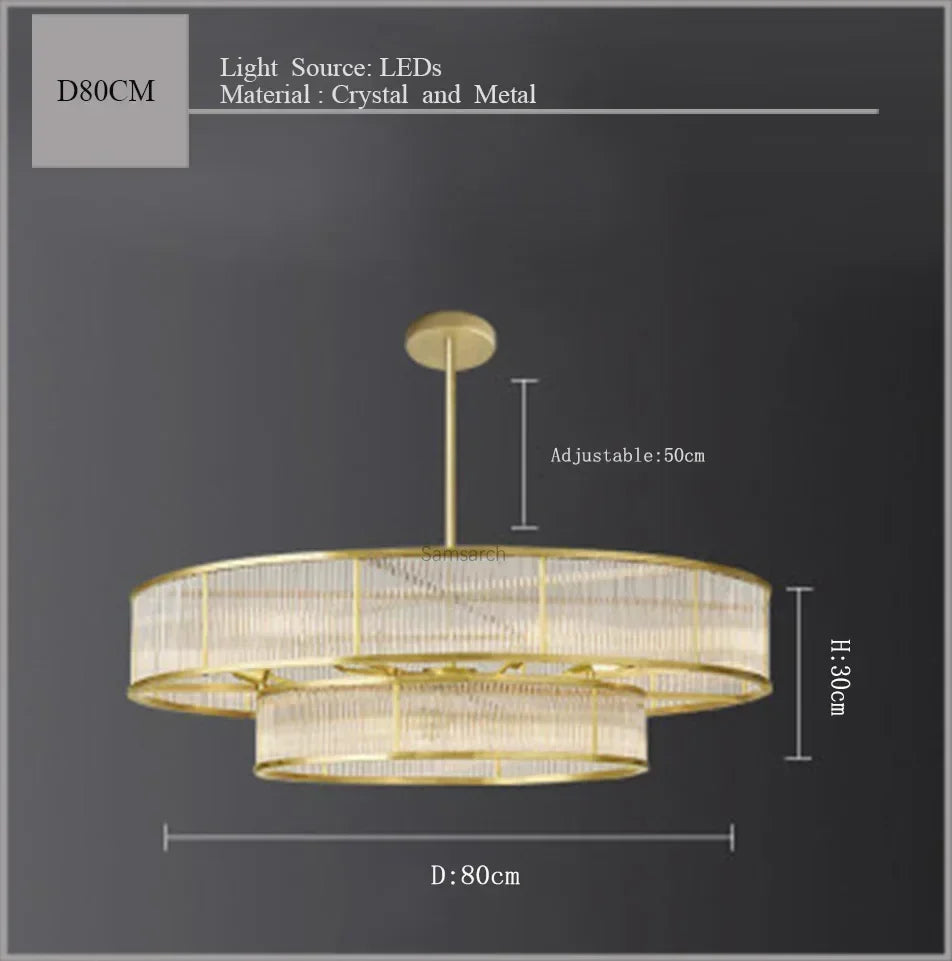 Afralia™ Golden Brass Linear Crystal Chandelier - Luxury Pendant Light for Home