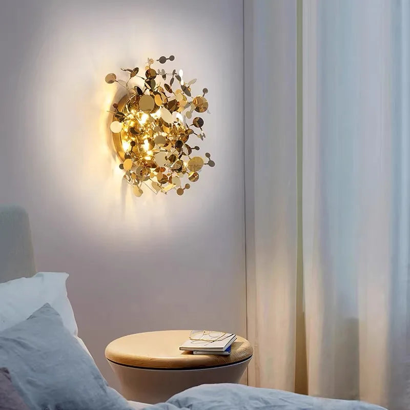 Afralia™ Stainless Leaf Wall Lamp Sconce Light for Living Room Bedroom