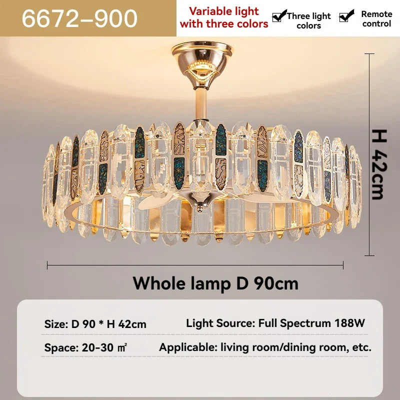 Afralia™ Crystal Invisible Fan Pendant Light, Silent Smart Home Lighting for Living Room