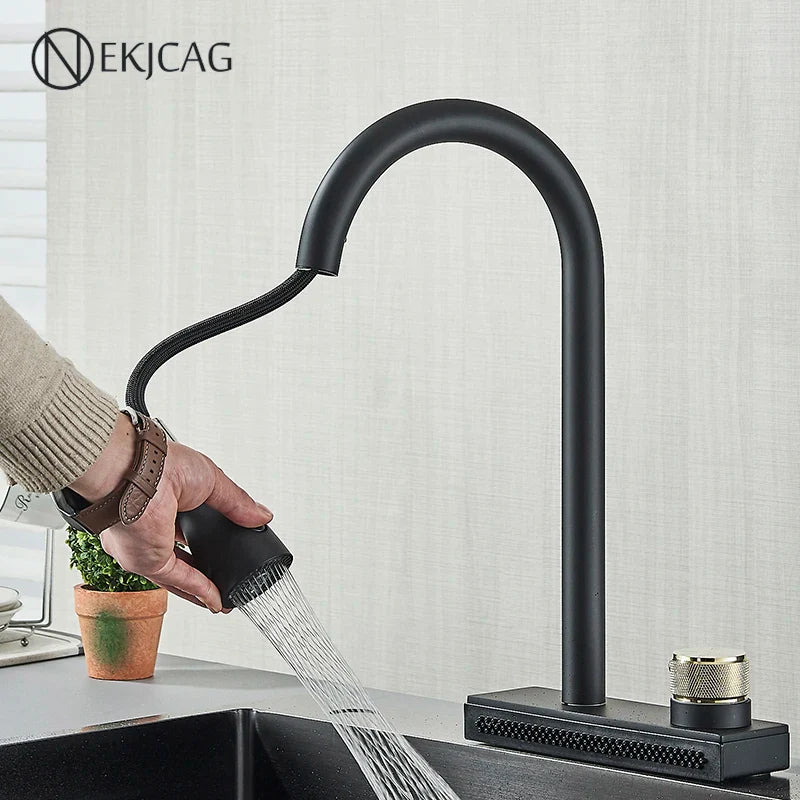 Afralia™ Black Kitchen Faucet: Flexible Pull Out 3 Nozzle Mixer Tap