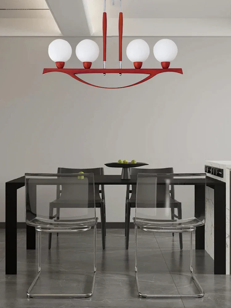 Afralia™ Wood Glass Ball Chandelier Dimmable Modern Light Fixture for Dining Room Decor