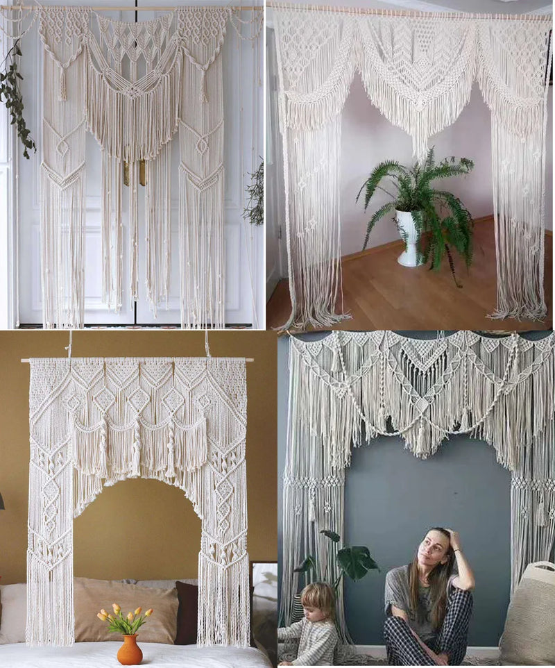 Afralia™ Cotton Macrame Wedding Backdrop Curtain with Tassel | Boho Wall Tapestry