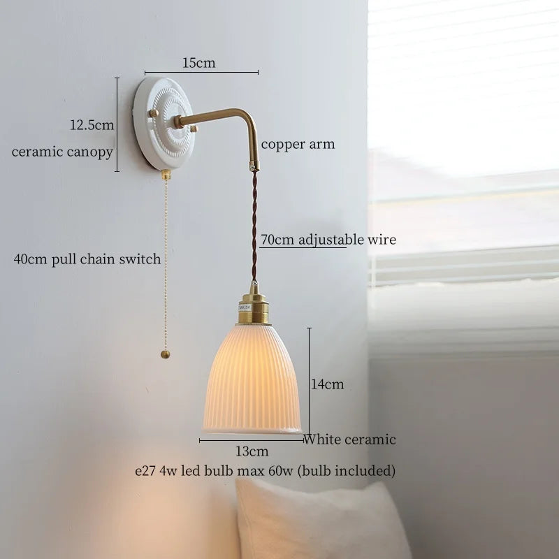 Afralia™ Pleats Ceramic LED Sconce Lamp with Adjustable Copper Arm for Bedroom Bathroom Mirror