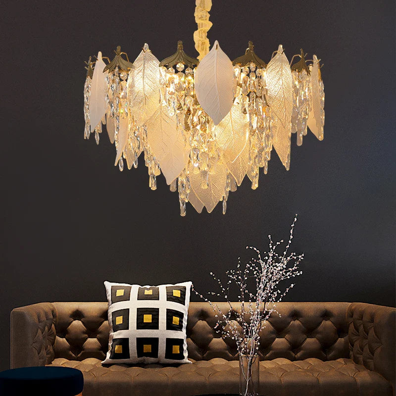 Afralia™ Crystal Glass Chandelier Blade LED Pendant Light for Living Dining Bedroom Lighting