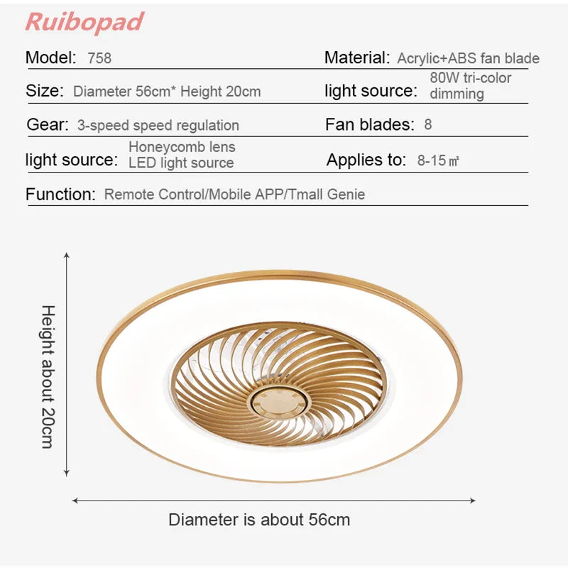 Afralia™ Modern Black 56cm Round Ceiling Fan with LED Light and Remote Control